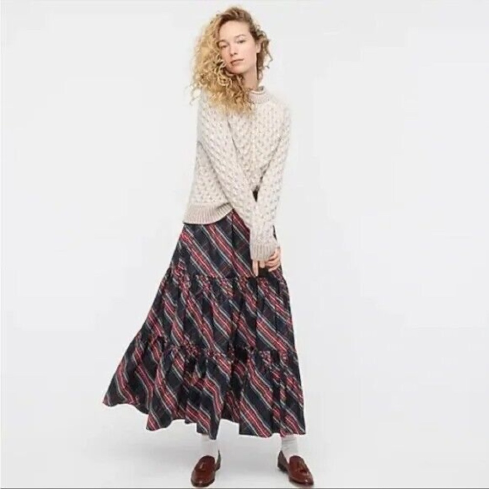RARE NWT J. Crew Tiered Maxi Skirt in Black Stewart Tartan Taffeta - Size XS